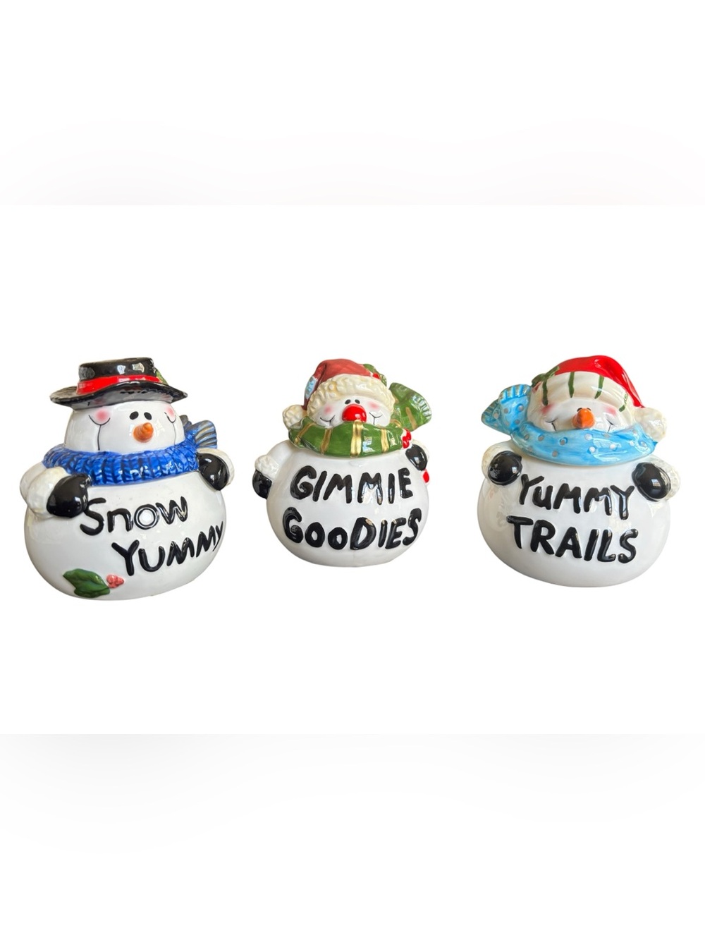 Holiday Snowman Treat Jar Set - White, Blue, Red
